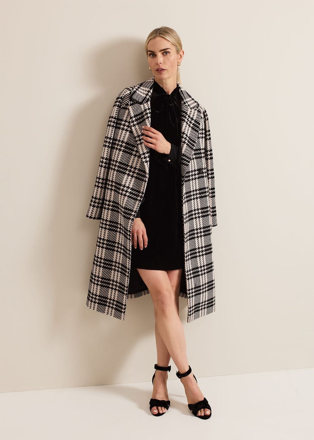 Cassie Check Wool Coat - Black/Ivory