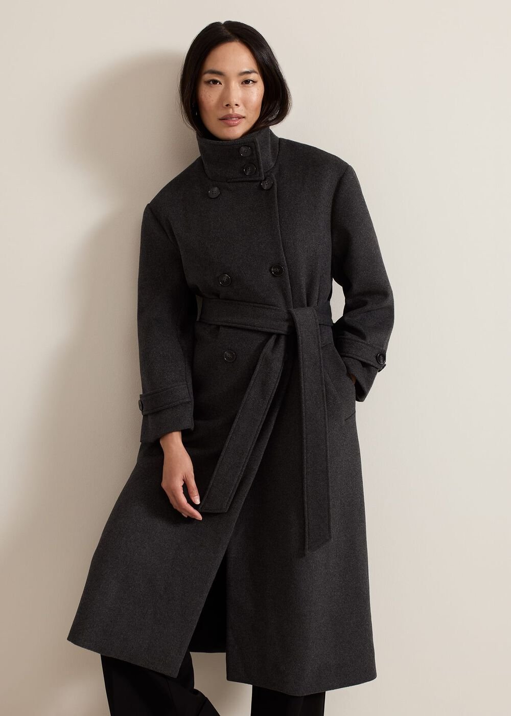 Paloma Funnel Neck Wool Smart Coat - Grey