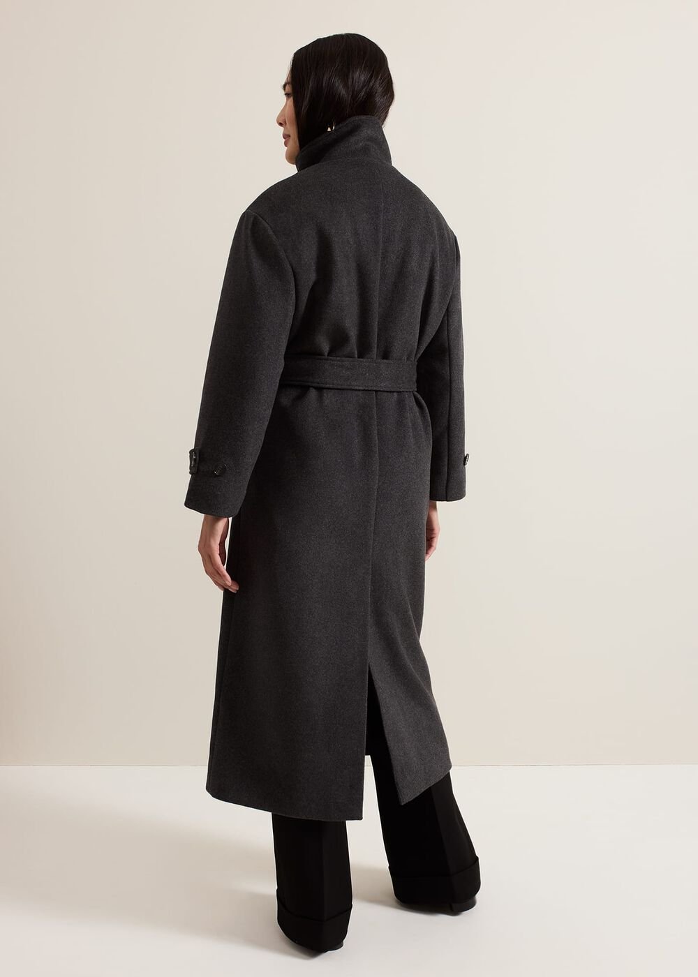 Paloma Funnel Neck Wool Smart Coat - Grey