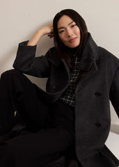 Paloma Funnel Neck Wool Smart Coat - Grey