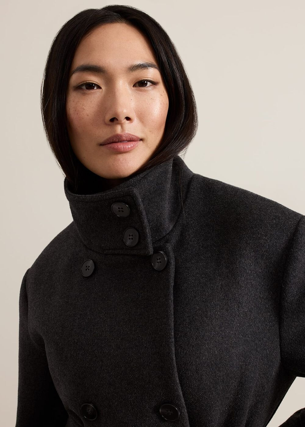 Paloma Funnel Neck Wool Smart Coat - Grey