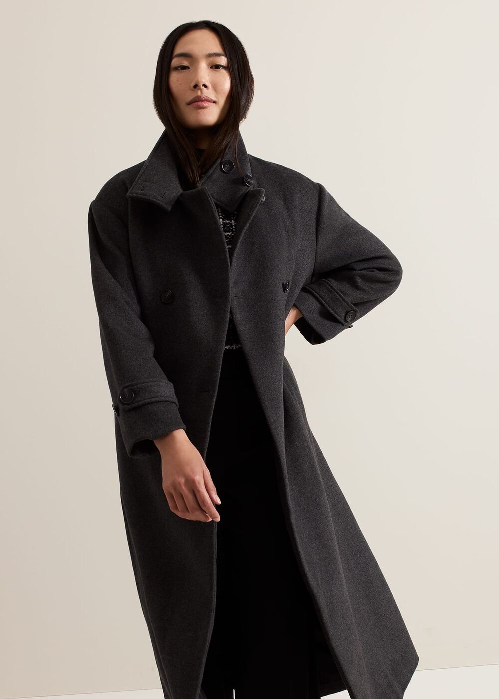 Paloma Funnel Neck Wool Smart Coat - Grey