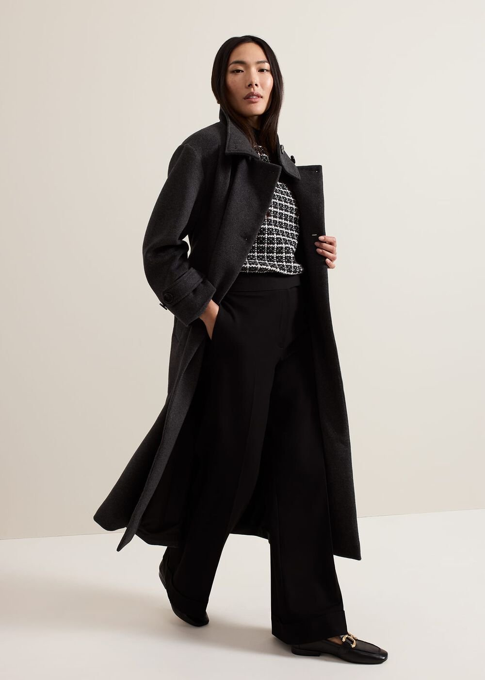 Paloma Funnel Neck Wool Smart Coat - Grey