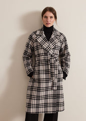 Petite Cassie Check Wool Wrap Coat - Black/Ivory