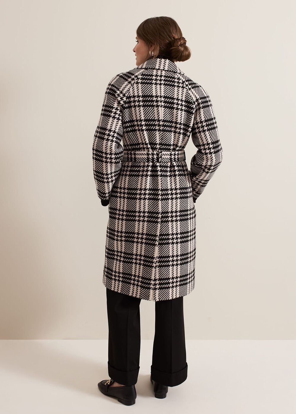 Petite Cassie Check Wool Wrap Coat - Black/Ivory