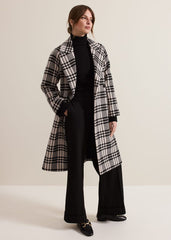 Petite Cassie Check Wool Wrap Coat - Black/Ivory