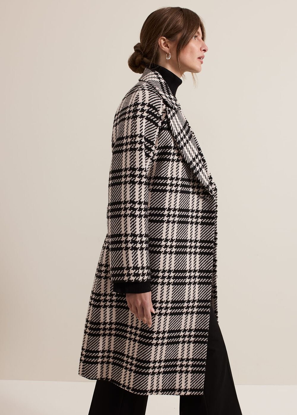 Petite Cassie Check Wool Wrap Coat - Black/Ivory