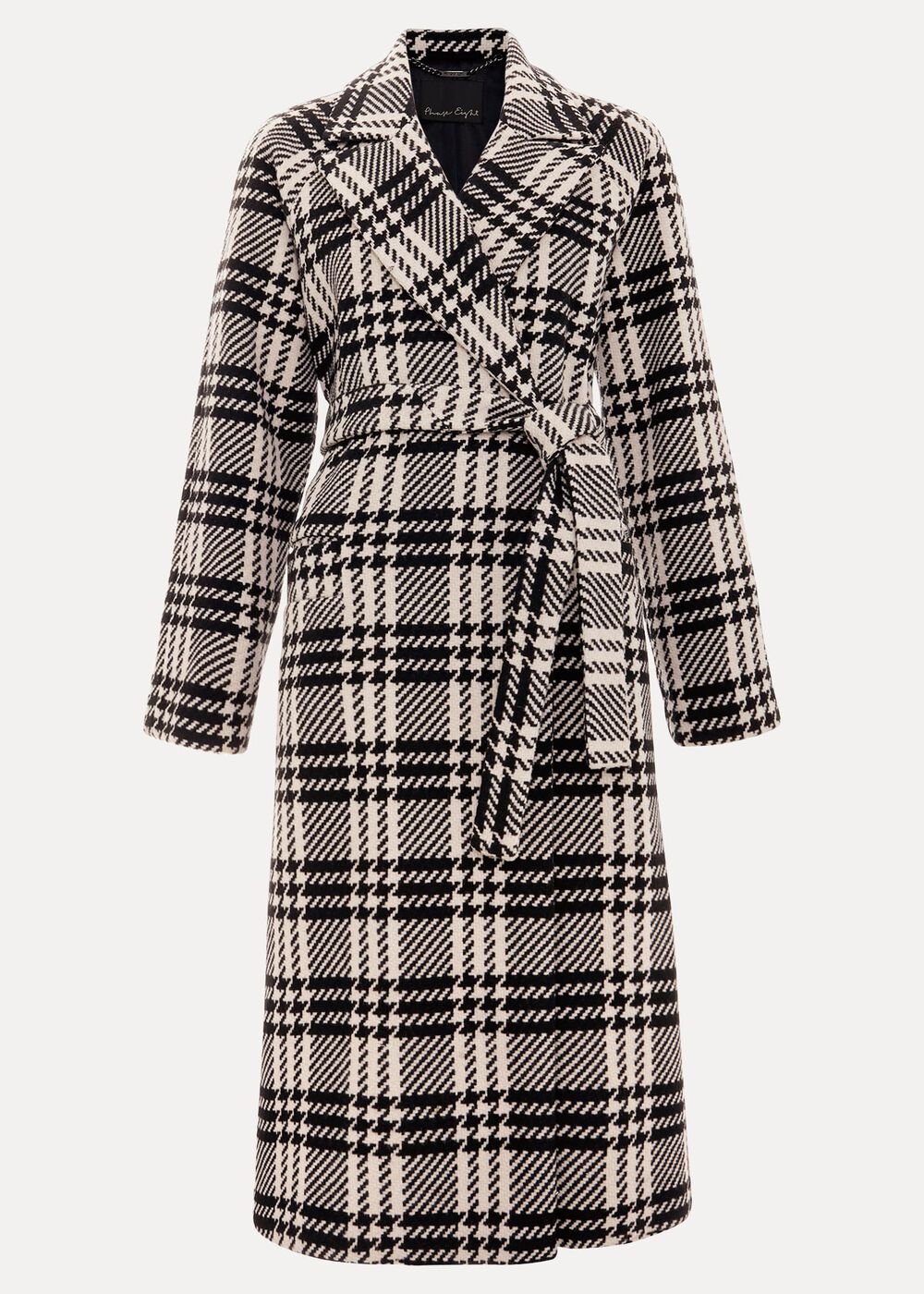 Petite Cassie Check Wool Wrap Coat - Black/Ivory