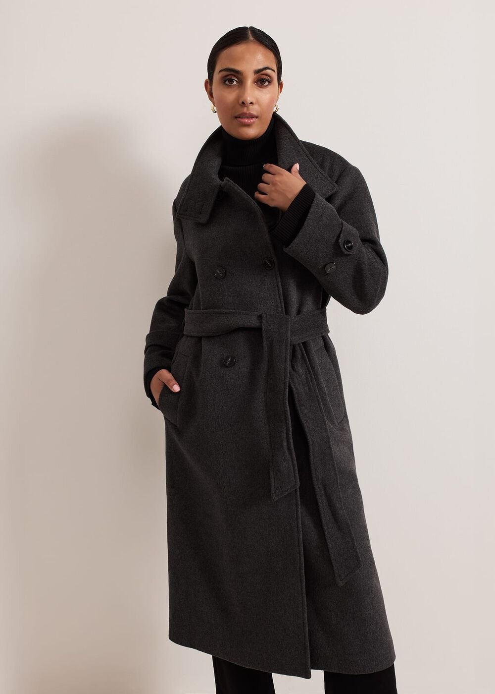 Petite Paloma Funnel Neck Wool Coat - Grey