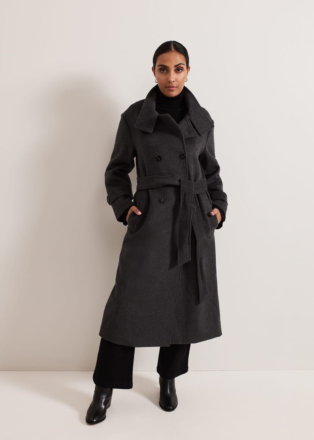 Petite Paloma Funnel Neck Wool Coat - Grey
