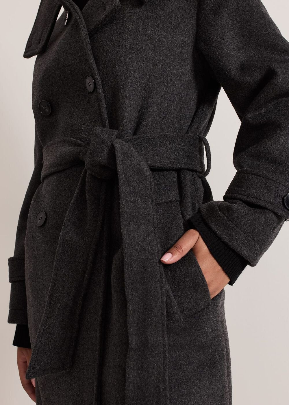 Petite Paloma Funnel Neck Wool Coat - Grey