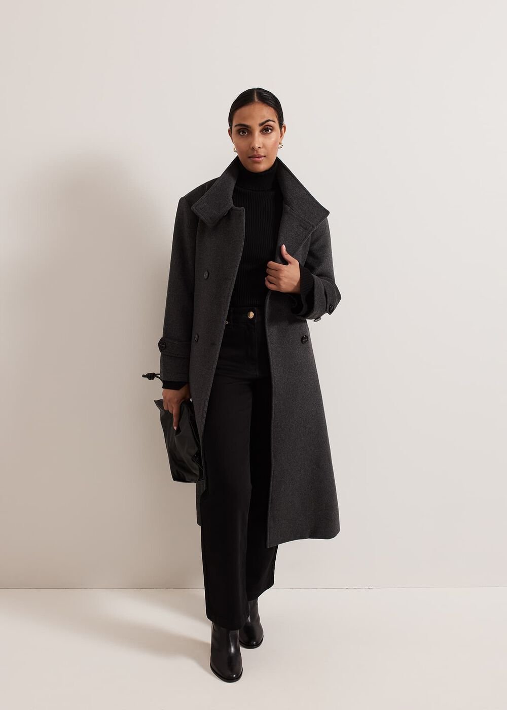 Petite Paloma Funnel Neck Wool Coat - Grey
