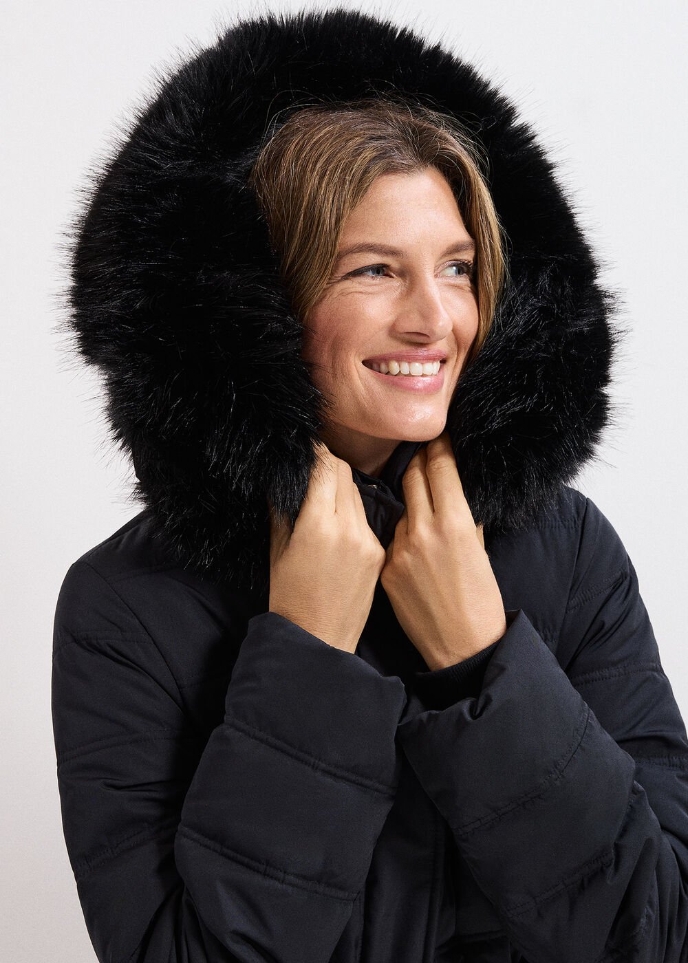 Dixie Long Fur Hood Puffer - Black