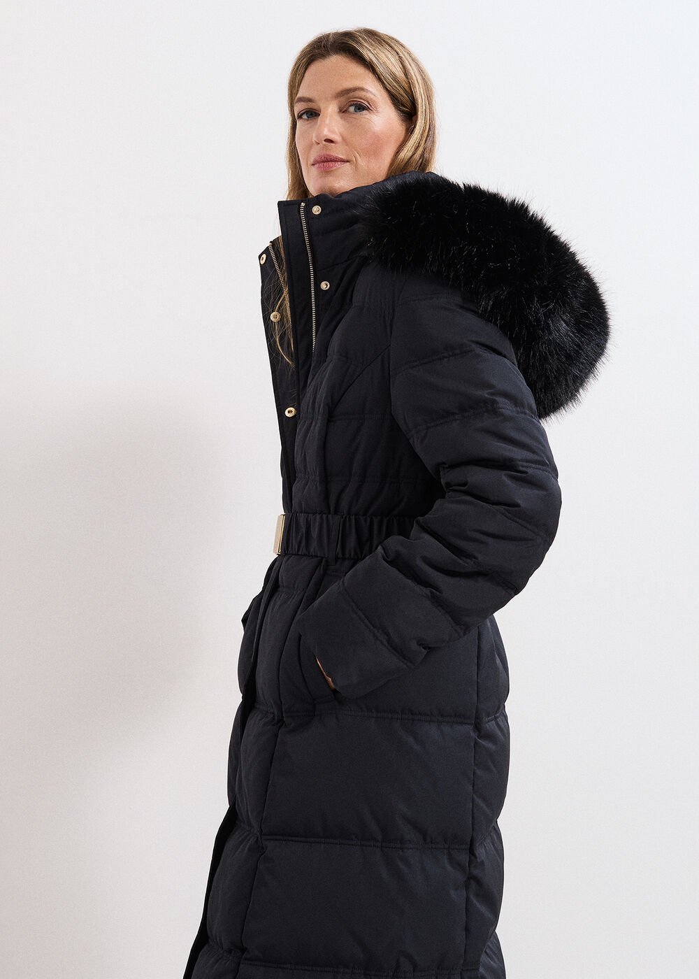 Dixie Long Fur Hood Puffer - Black