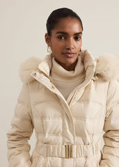 Dixie Long Fur Hood Puffer - Ivory