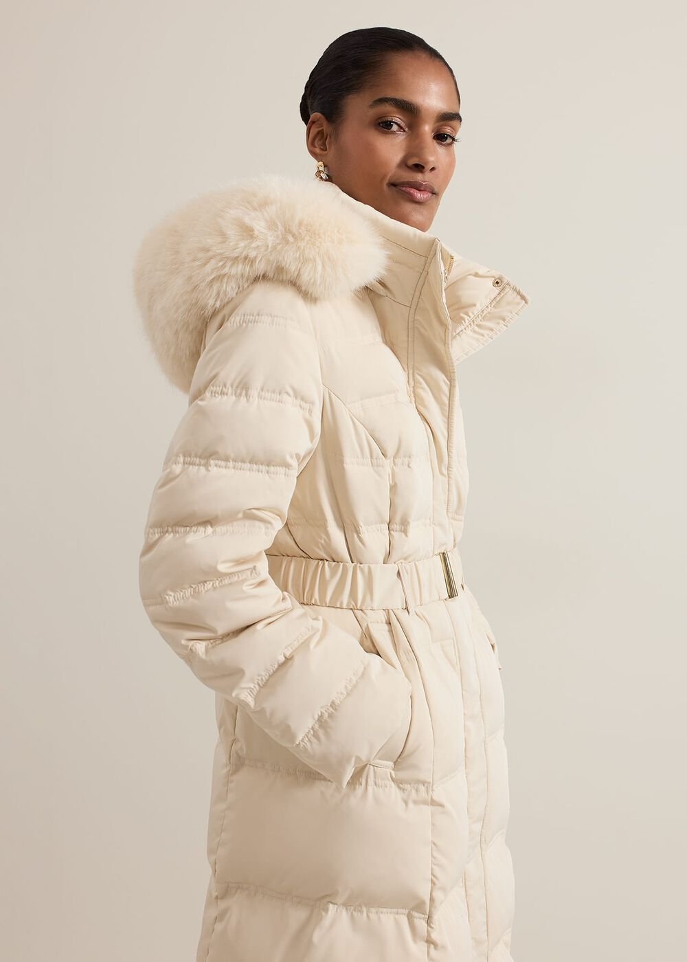 Dixie Long Fur Hood Puffer - Ivory