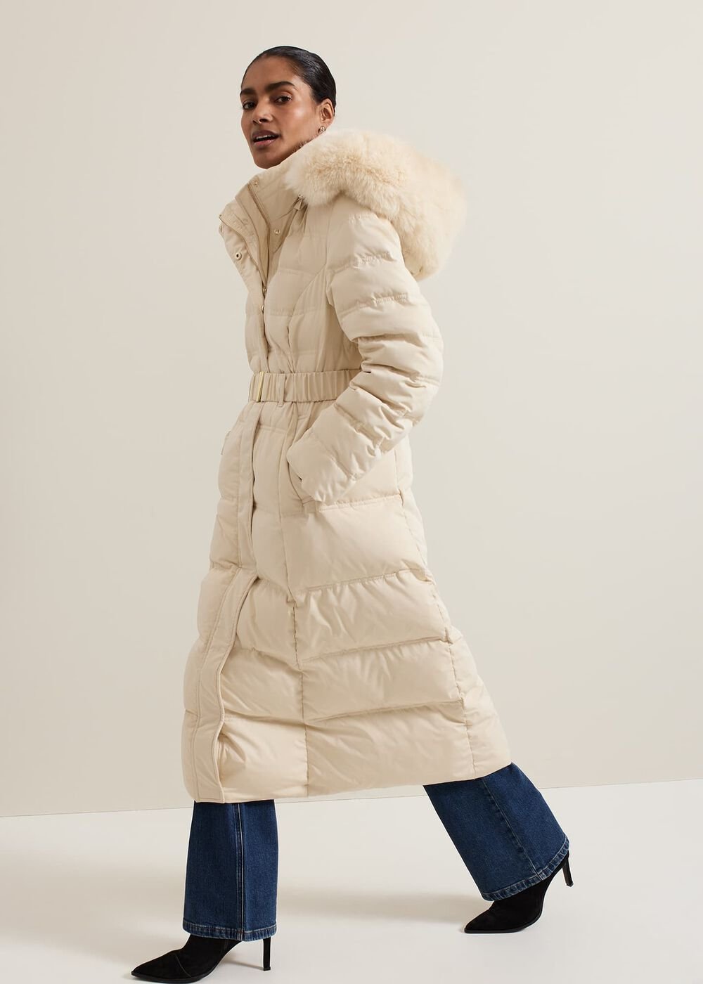Dixie Long Fur Hood Puffer - Ivory
