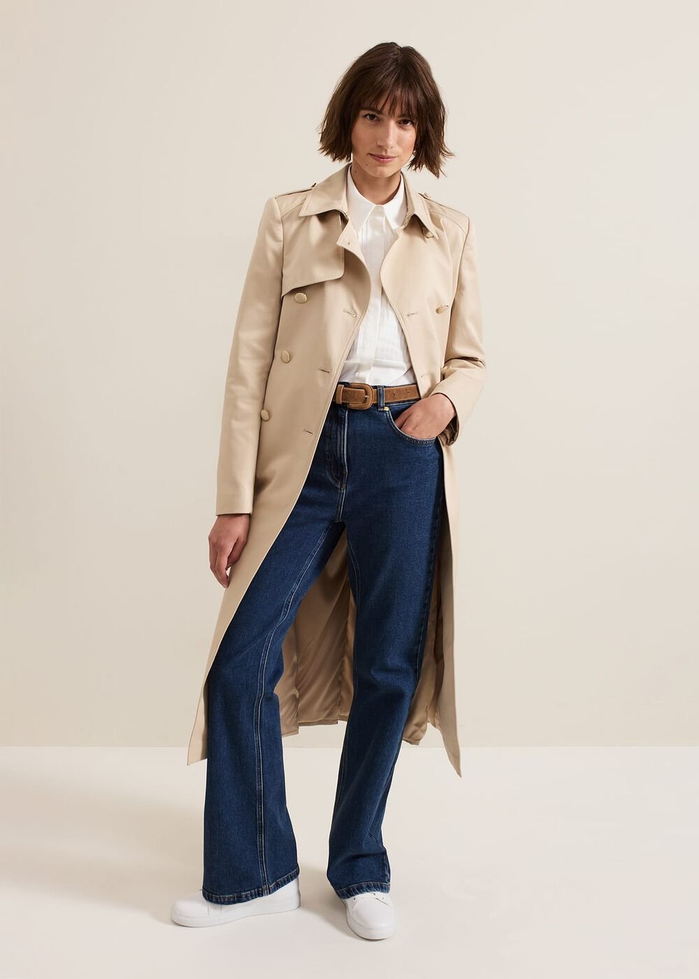 Cheryl Camel Long Fitted Trench Coat - Camel
