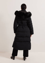 Petite Dixie Long Fur Hood Puffer - Black