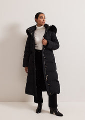 Petite Dixie Long Fur Hood Puffer - Black
