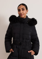 Petite Dixie Long Fur Hood Puffer - Black