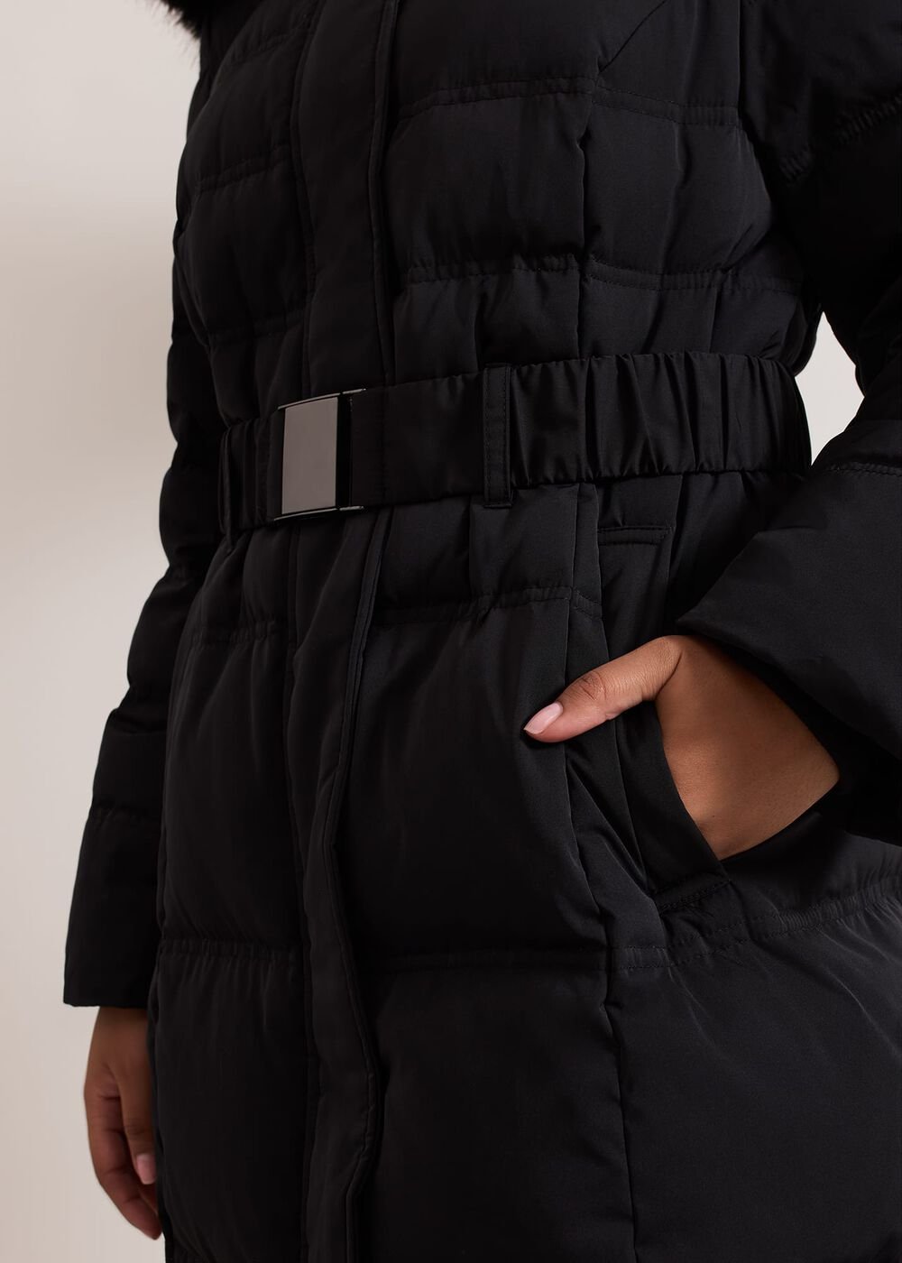 Petite Dixie Long Fur Hood Puffer - Black