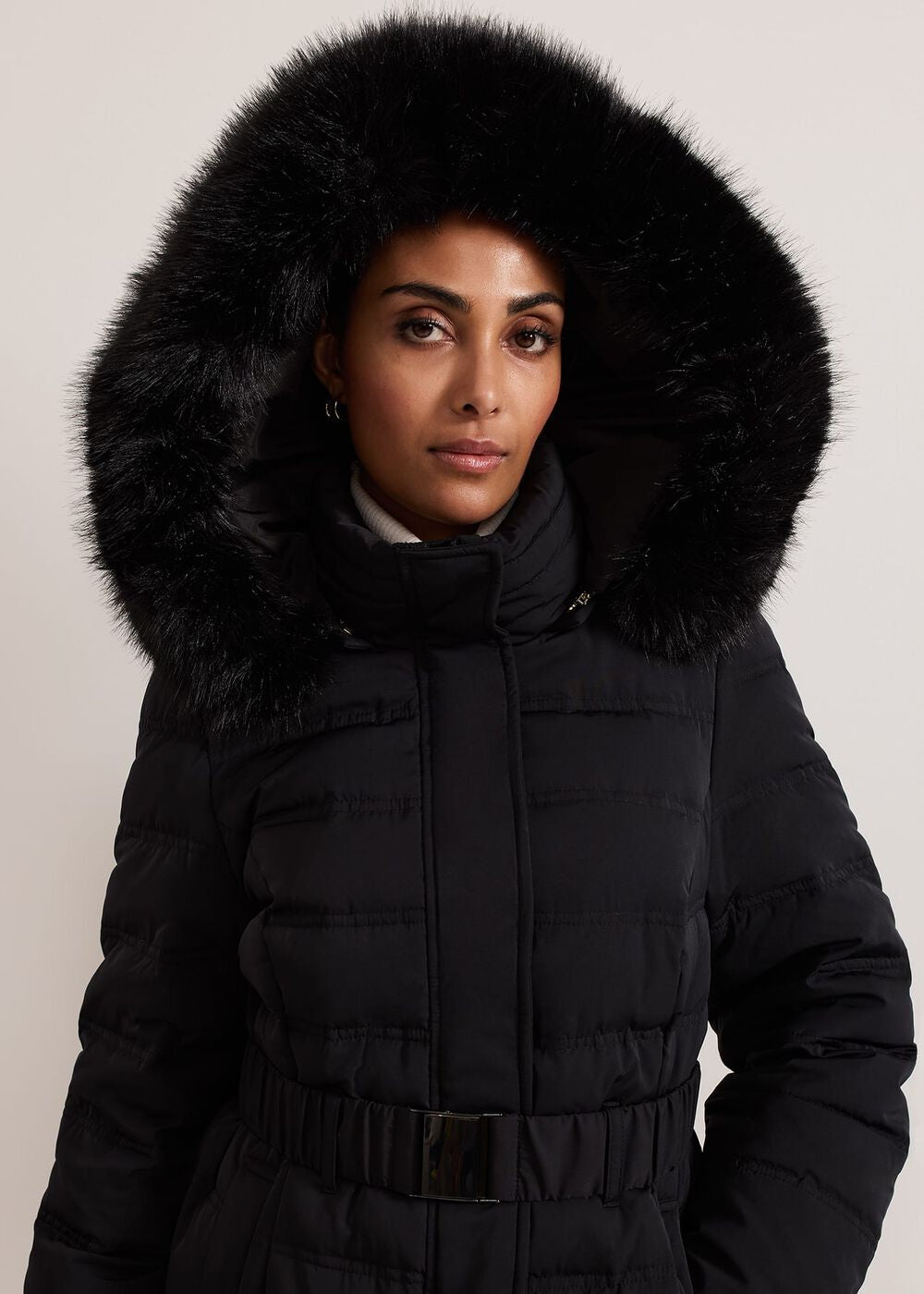 Petite Dixie Long Fur Hood Puffer - Black