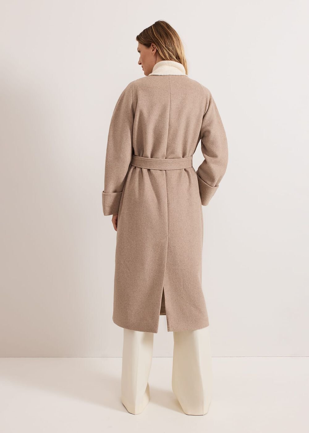 Aoife Collarless Wool Wrap Midi Coat - Neutral