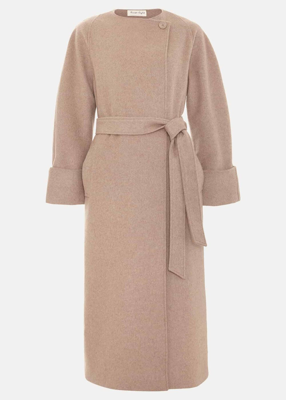 Aoife Collarless Wool Wrap Midi Coat - Neutral