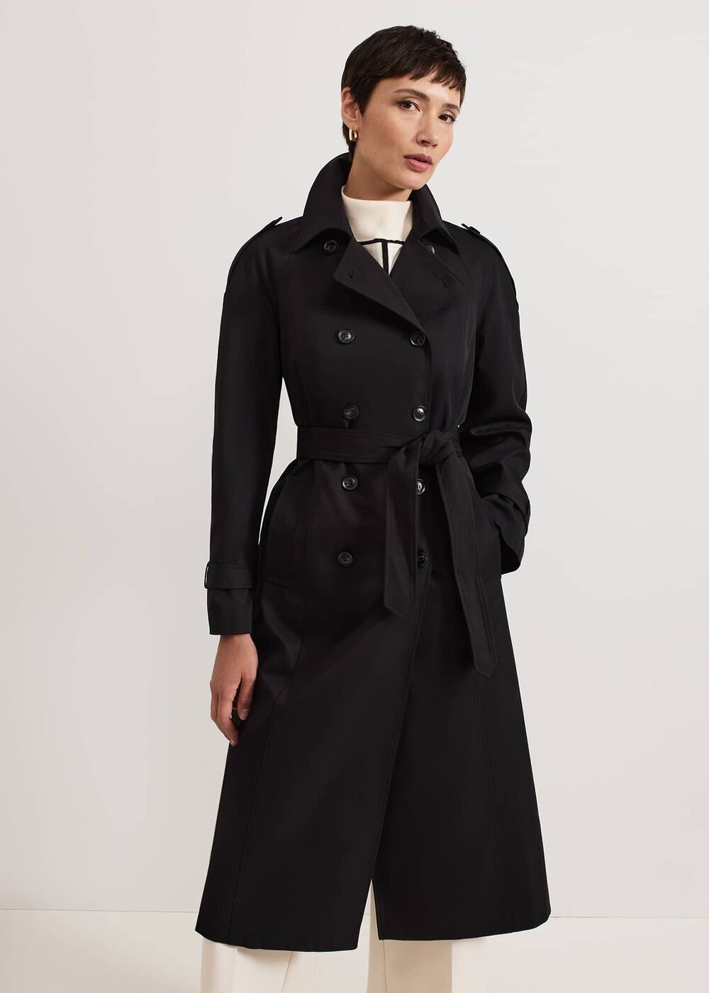 Avalie Neutral Collar Detail Trench Coat - Black