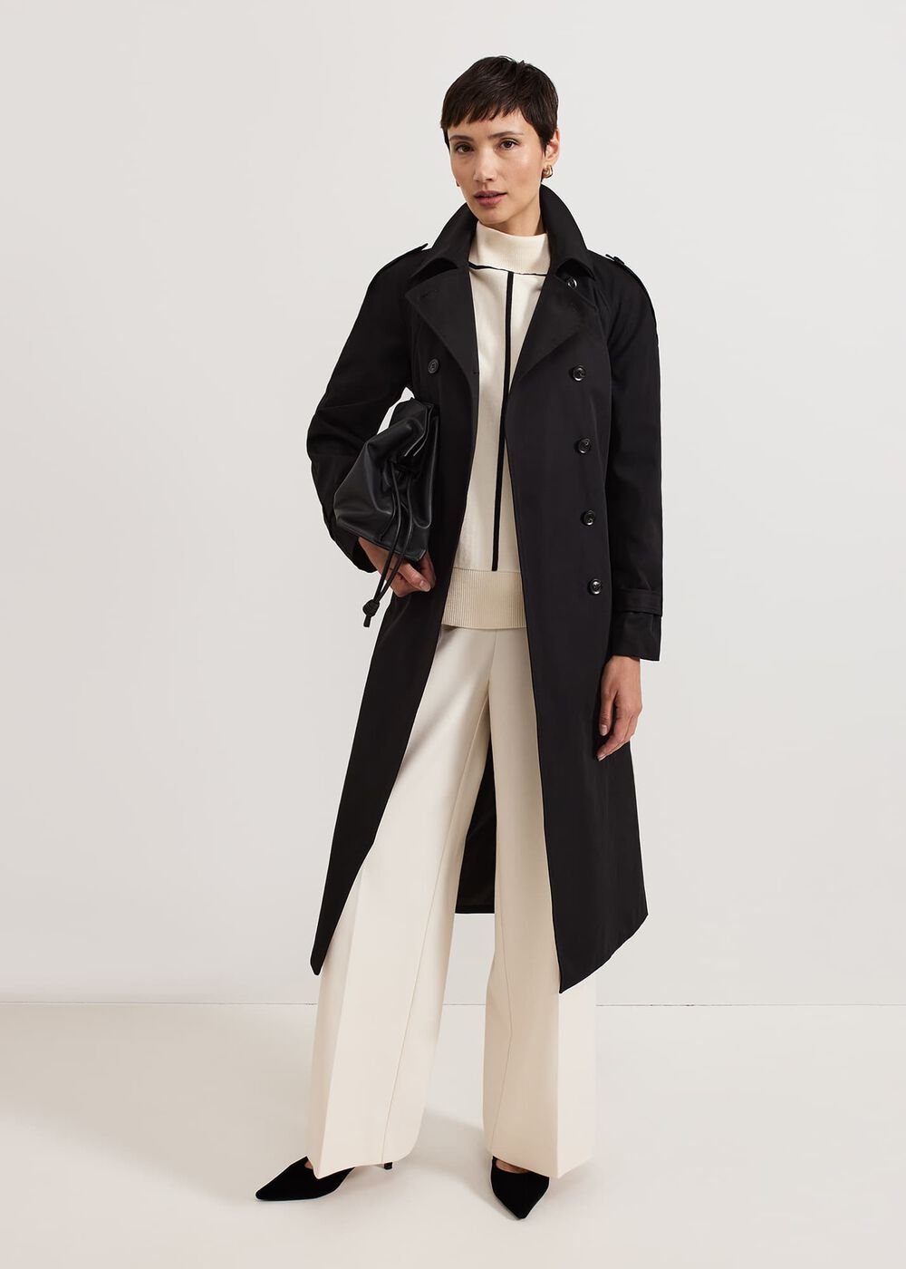 Avalie Neutral Collar Detail Trench Coat - Black