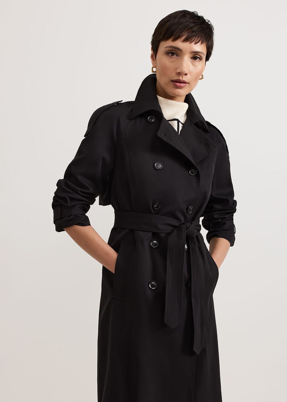 Avalie Neutral Collar Detail Trench Coat - Black