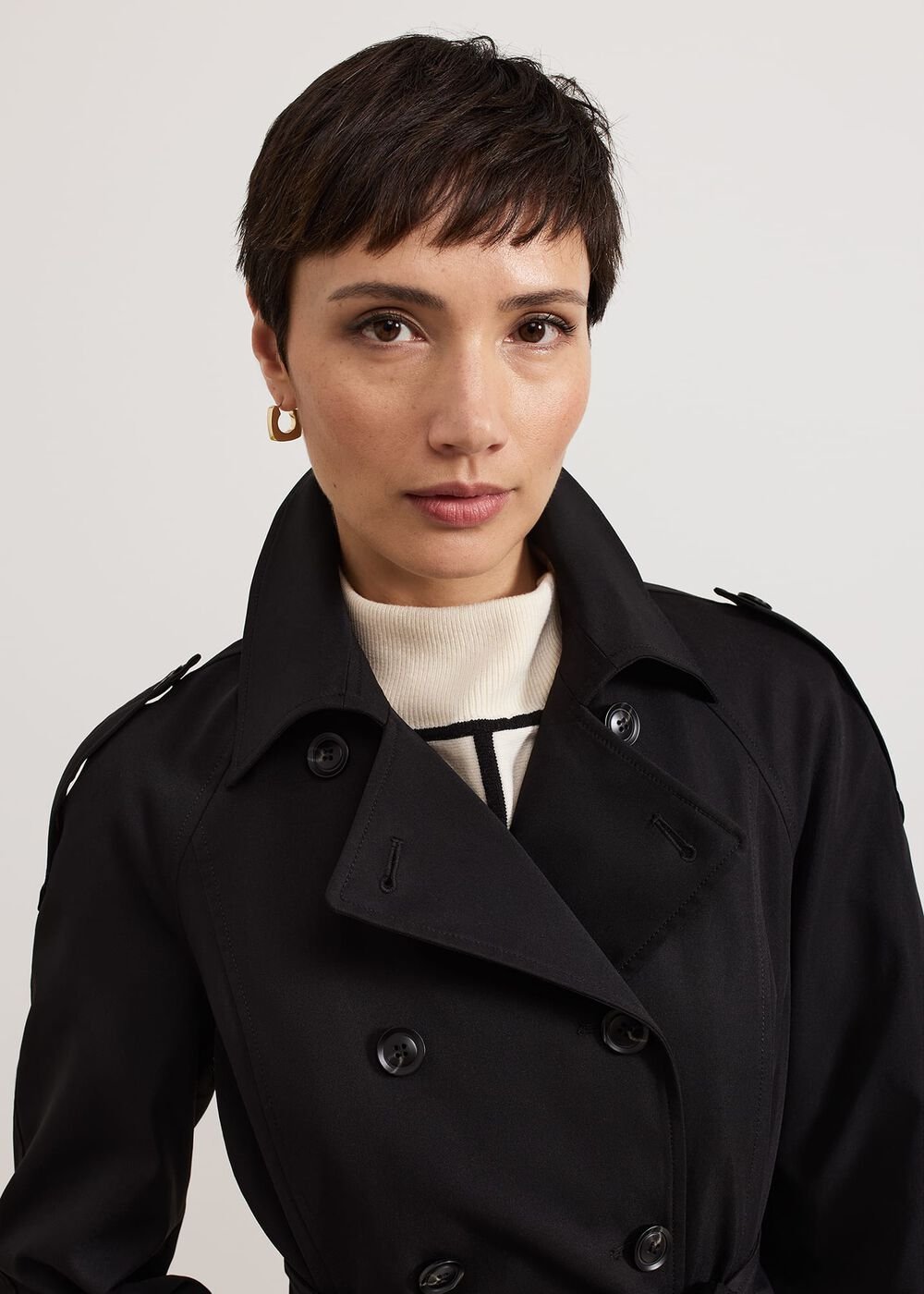 Avalie Neutral Collar Detail Trench Coat - Black