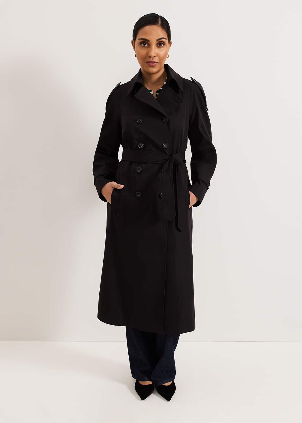 Avalie Petite Neutral Trench Coat - Black