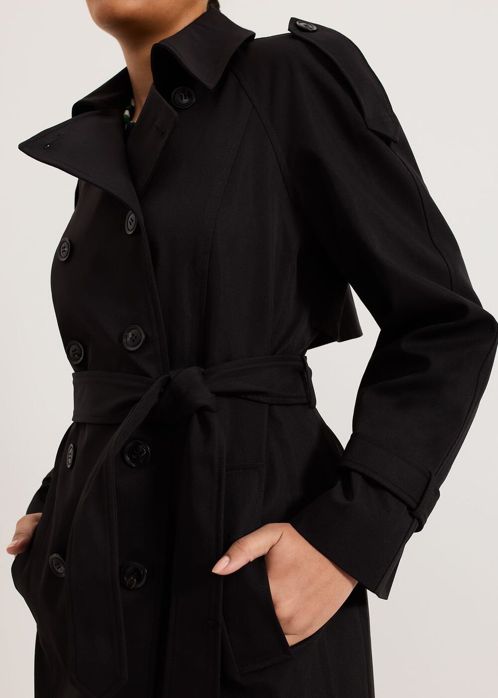 Avalie Petite Neutral Trench Coat - Black